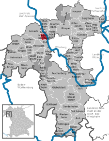 Poziția Margetshöchheim pe harta districtului Würzburg