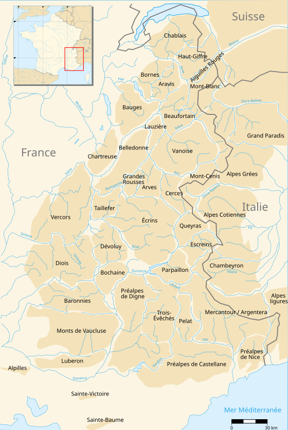 carte des massifs des Alpes