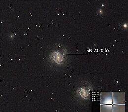 Messier 61 with supernova SN2020jfo, taken by an amateur astronomer in 2020 Messier 61 with SN2020jfo (Supernova).jpg