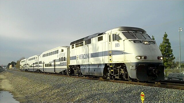 A late afternoon Metrolink train passing through Lake Forest, California, in 2010