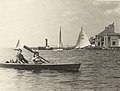 Байдарка и яхты на акватории Химкинского водохранилища. 1945 год.
