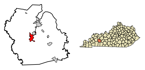 Location of Greenville in Muhlenberg County, Kentucky.