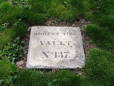 A marble marker, used for those vaults without monuments NYC Marble Cemetery vault cover.jpg