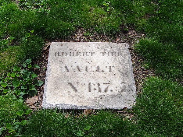 A marble marker, used for those vaults without monuments