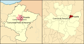 Localização do município de Huarte na Cuenca de Pamplona e em Navarra