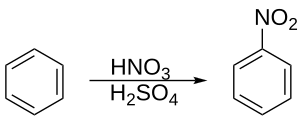 Nitration reaction equation example.svg