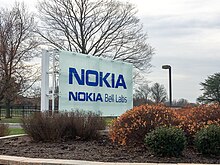 The entrance sign to Nokia Bell Labs at the company's headquarters in New Jersey in 2016 Nokia Bell Labs sign.jpg