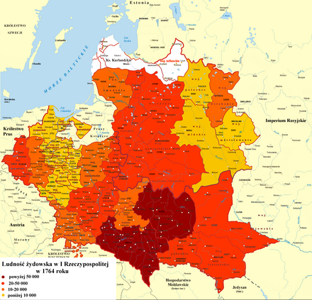 Number of Jews in Polish-Lithuanian Commonwealth per voivodeship in 1764