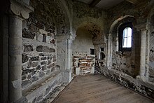The 12th-century chapel at Orford Castle is located in the keep above the entrance to the tower. Orford Castle, Chapel on the upper part of the Lower Hall 1 - geograph.org.uk - 5897082.jpg
