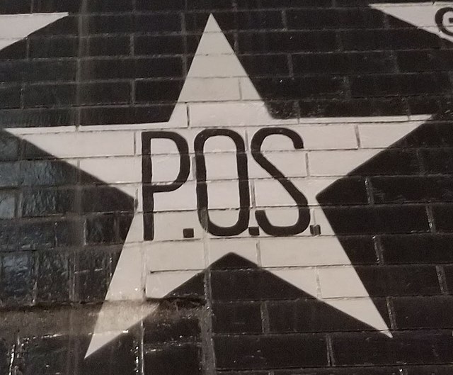 P.O.S's star on the outside mural of the Minneapolis nightclub First Avenue, 2020.