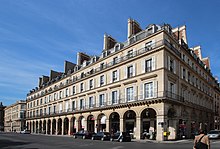 Parisian apartment building on Rue de Rivoli. The name of the street comes from Napoleon's victory over the Austrians at the Battle of Rivoli (1797) Paris Rue de Rivoli - Rue Cambon.jpg
