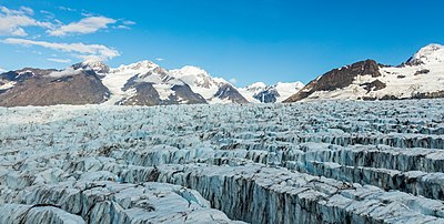 Aerial view of a glacier in Chugach State Park, Alaska, United States of America