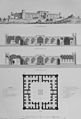 Паскаль Косте. «Каравансарай Пасанган на шляху від Ісфагана до Тегерана», фасад, план і розріз, друк 1840