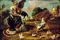 The fight between a turkey and a rooster label QS:Len,"The fight between a turkey and a rooster" label QS:Lpl,"Walka indyka z kogutem" label QS:Lfr,"La lutte entre une dinde et un coq" , Paul de Vos