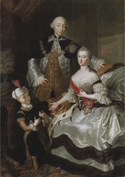 Семейный портрет Павла с отцом и матерью, хранящийся в Замке Грипсхольм — филиале Национального музея Швеции авторства Анны Розины Де Гаск.