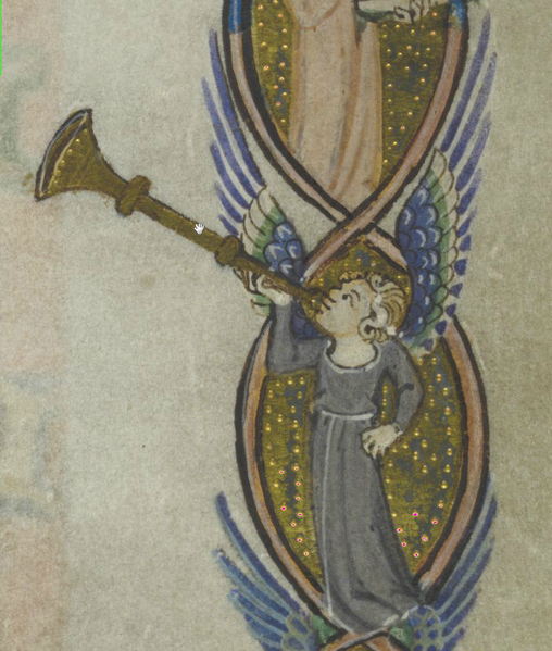 File:Peterborough Psalter trumpet or shawm page 154.png