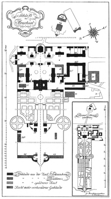 Plan of Bruchsal Palace's grounds. The Ehrenhof is at the center of the map. Plan-Schloss-Bruchsal.png