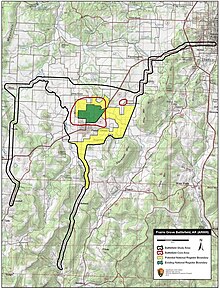 Map of Prairie Grove Battlefield core and study areas by the American Battlefield Protection Program Prairie Grove Battlefield Arkansas.jpg