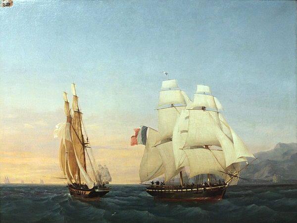 The brig Inconstant, under Captain Taillade and ferrying Napoleon to France, crosses the path of the brig Zéphir, under Captain Andrieux. Inconstant f