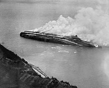 Rex capsized and still burning two days after the RAF attack Royal Air Force Operations in Malta, Gibraltar and the Mediterranean, 1940-1945. C4699.jpg
