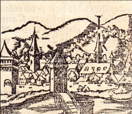 Vor dem Zweiten Stadtverderben von 1554. Cosmographia von S. Münster (1550)