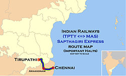 Sapthagiri Express (Tirupathi - Chennai) Mapa trasy.jpg