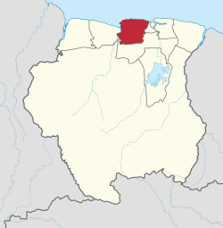 Map of Suriname showing Saramacca district