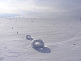 Snow rollers leaving tracks in the snow