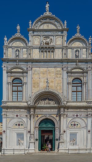 Detail of the main facade of the Scuola Grande di San Marco, presently the general hospital of Venice.