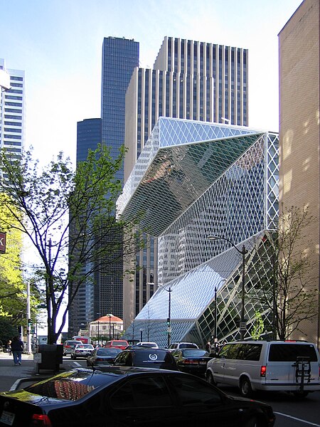 File:Seattle Central Library by architect Rem Koolhaas, view from 5th Ave.jpg