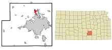 Sedgwick County Kansas Eingemeindete und nicht eingetragene Gebiete Valley Center Highlighted.svg