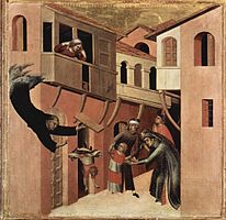 Simone Martini, 1285–1344, italiensk maler. "Mørke temaer og stærke følelsesladede udtryk blev i stigende grad fremhævet i den sengotiske kunst".[note 22]