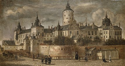 Палац «Три крони» (Стокгольм) у живописі 1661 р. Говерта Діркца Кампюзена[en]