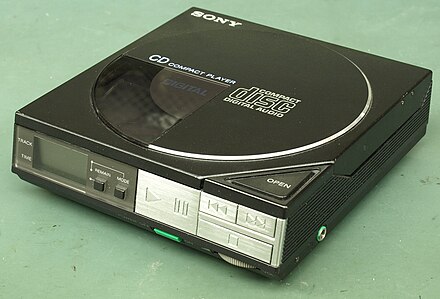 The portable Discman CD player, which was released in 1984 and precipitated the displacement of LPs