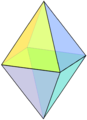 Октаедър (видян като дипирамида, се състои от две квадратни пирамиди, свързани за общата си основа.