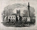 Grabado Iglesia de San Juan, dispensario y monumento a Wilberforce, Hull, Yorkshire.