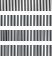 The "structured illumination" technique of super-resolution is related to moire patterns. The target, a band of fine fringes (top row), is beyond the diffraction limit. When a band of somewhat coarser resolvable fringes (second row) is artificially superimposed, the combination (third row) features moire components that are within the diffraction limit and hence contained in the image (bottom row) allowing the presence of the fine fringes to be inferred even though they are not themselves represented in the image. Structured Illumination Superresolution.png