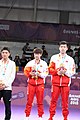 Deutsch: Tischtennis bei den Olympischen Jugendspielen 2018; Tag 9, 15. Oktober 2018; Mixed Medaillenzeremonie - Gold: Yingsha Sun & Wang Chuqin (CHN), Silber: Miu Hirano & Tomokazu Harimoto (JPN), Bronze: Su Pei-ling & Lin Yun-ju (TPE)); Medaillen-Verleiher: IOC member Ryu Seung-minu (KOR), Maskottchen-Verleiher: ITTF Vice-Presiden Nestor Tenca (ARG) English: Table tennis at the 2018 Summer Youth Olympics at 15 October 2018 – Mixed Medal Ceremony - Gold: Yingsha Sun & Wang Chuqin (CHN), Silver: Miu Hirano & Tomokazu Harimoto (JPN), Bronze: Su Pei-ling & Lin Yun-ju (TPE)); Medal presenter: IOC member Ryu Seung-minu (KOR), Mascot presenter: ITTF Vice-Presiden Nestor Tenca (ARG)