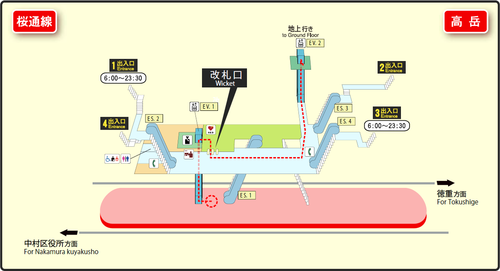 Takaoka station map Nagoya subway's Sakura-dori line 2014.png