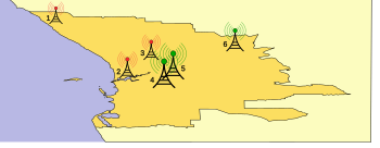 Locations of transmitters broadcasting TVW-7 Television transmitter locations - Perth.svg