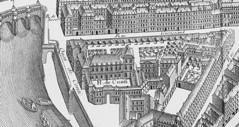 Le quai de Conti avec l'ancien hôtel de Conti sur le plan de Turgot, vers 1737.