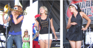 Членове на Tip the Van, изпълняващи се през 2010 г. Warped Tour. Отляво надясно: Стефани Алън, Симоне Олива и Никол Олива.