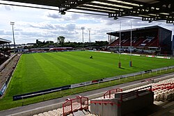 Overlooking the pitch from the top of the Colin Hutton North Stand at Sewell Group Craven Park, Kingston upon Hull.