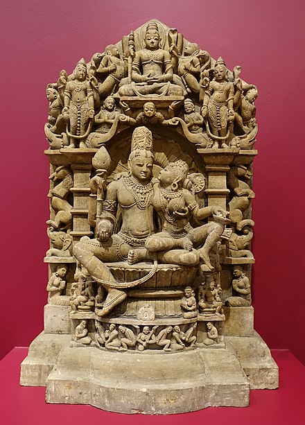 Shiva and Parvati as Uma-Maheshvara; 11th-century sculpture.
