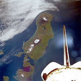 Image satellite de l'île Unimak.