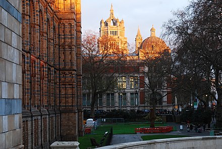 The view from the Natural History Museum, Featuring the Victoria and Albert Museum, two of the area's main attractions, along with the Science museum and the Royal Albert Hall
