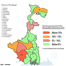 District wise Scheduled Tribes demographic map of West Bengal West Bengal Scheduled Tribes Demographic.jpg