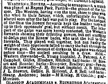 Match report for Western v Rovers, Glasgow Herald, 25 November 1873 Western v Rovers, Glasgow Herald, 25 November 1873.jpg