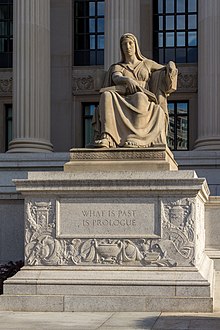 "What is past is prologue", inscribed on Present (1935, Robert Aitken) located on the northeast corner of the National Archives Building in Washington, DC What is Past is Prologue statue.jpg