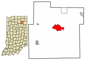 Umístění Columbia City v Whitley County, Indiana.